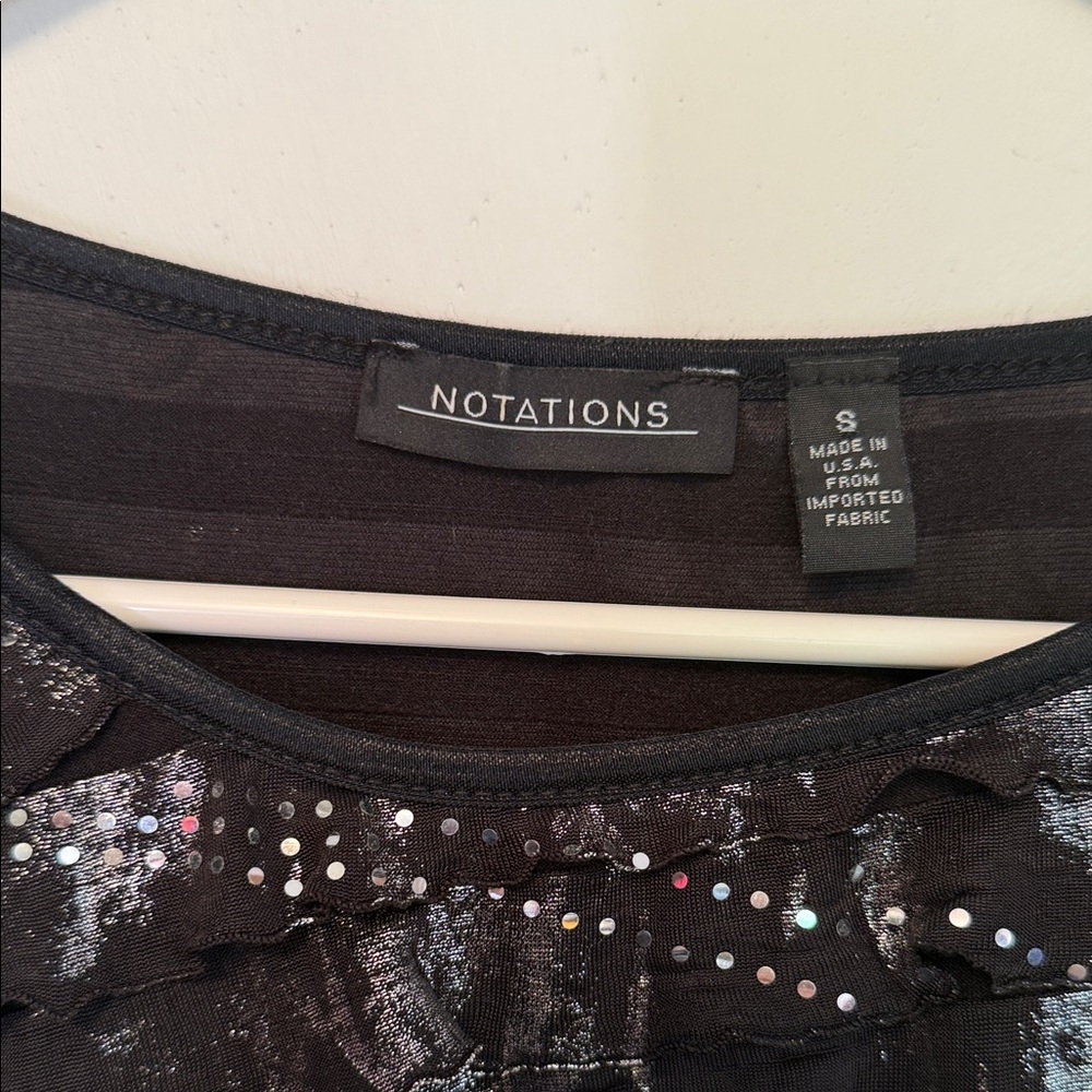 Notations Black and Silver Ruffle Blouse - Picture 2 of 8